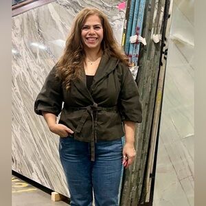 Liz Claiborne puff sleeve,Olive Green jacket with Belt